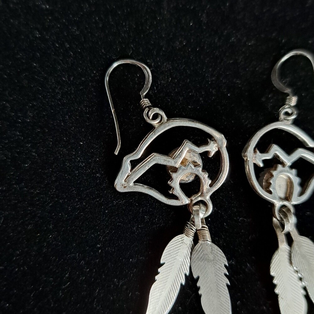 Vintage Southwestern Sterling Silver 925 Navajo Feather Colored Mosaic Earrings - Picture 8 of 9